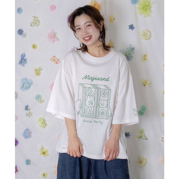 オフホワイト | Majisand×Parity クマネコサンドTシャツ | ScoLar