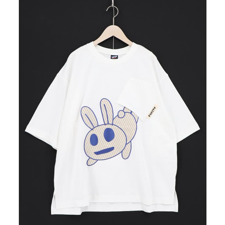 オフホワイト | ポケットからこぼれウサギ アップリケTシャツ | ScoLar