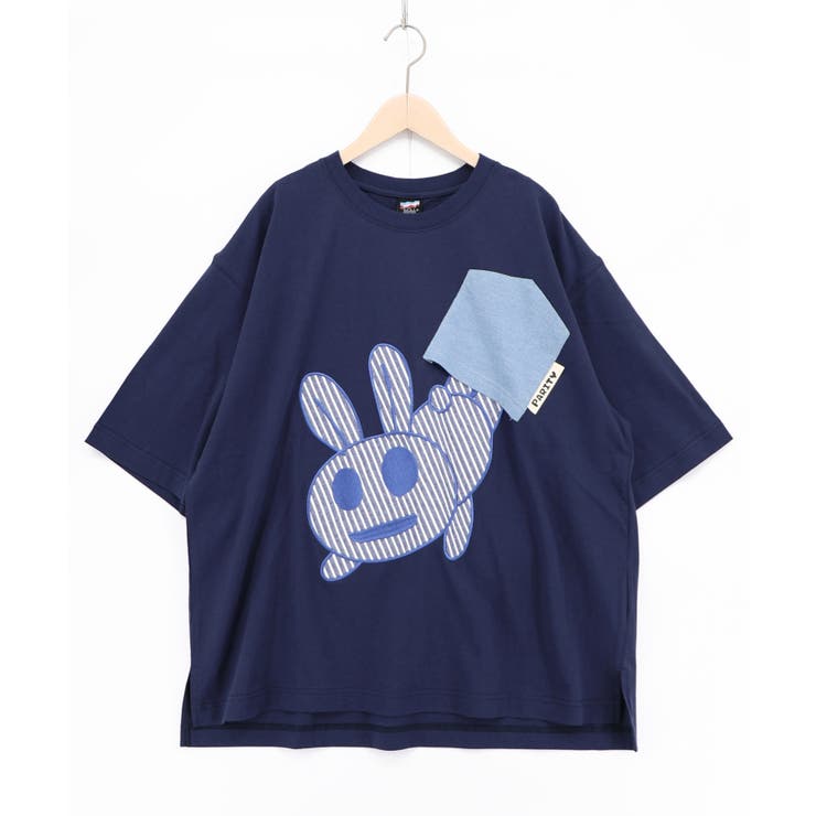 ネイビー | ポケットからこぼれウサギ アップリケTシャツ | ScoLar