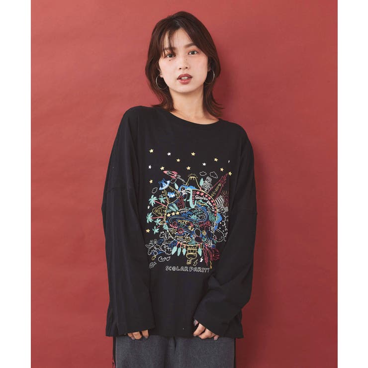ブラック | Parityキャラ 惑星ラメプリントTシャツ | ScoLar