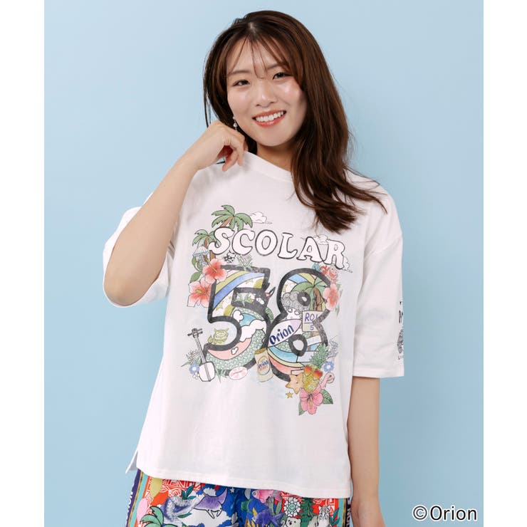 オフホワイト | orion×ScoLar ROUTE58沖縄柄Tシャツ | ScoLar