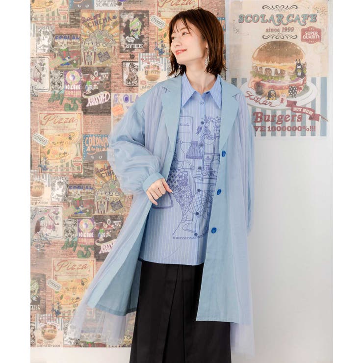 春の朝プリント ストライプチュニックシャツ[品番：SRSW0000081