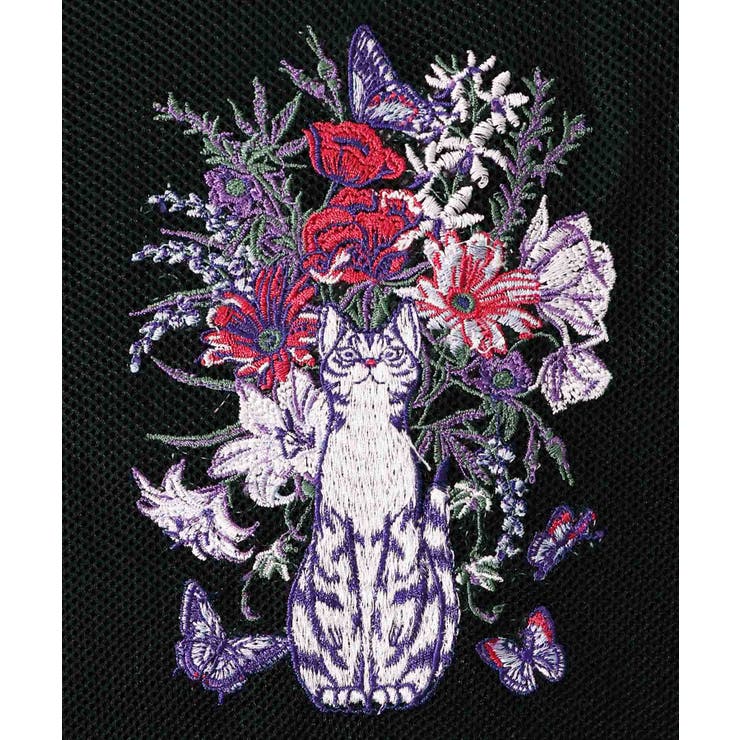 イズスカラー / ネコ花刺繍メッシュ重ねプルオーバー ネコ花刺繍メッシュ重ねプルオーバー[品番：SRSW0000086