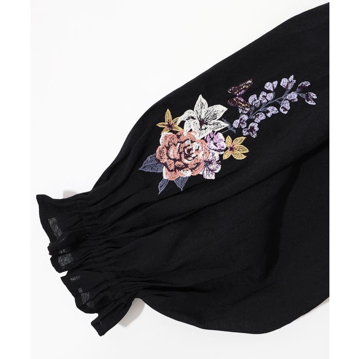 iS ScoLar - iS ScoLar 花蝶刺繍 フリルボレロカーディガン 551240：花蝶刺繍 フリルボレロカーディガンの通販-ScoLar