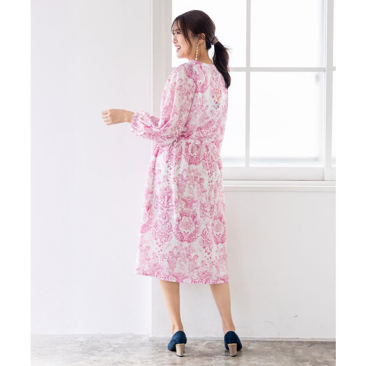 海総柄シアーチェック 前開きシャツワンピース[品番：SRSW0000146