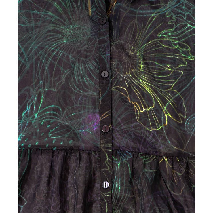 2点 552250：花フルーツ柄シアーシャツワンピース 552250：花フルーツ柄シアーシャツワンピースの通販-ScoLar