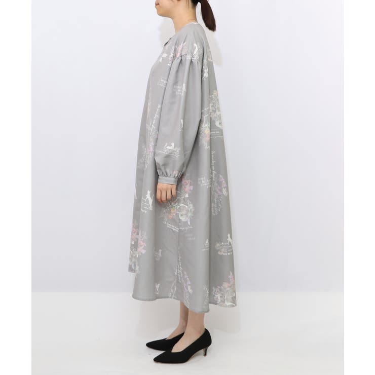 数字と花蝶柄 前開きワンピース[品番：SRSW0000204]｜ScoLar