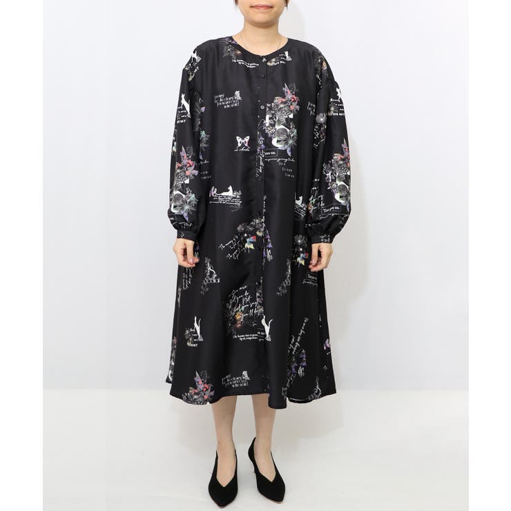 数字と花蝶柄 前開きワンピース[品番：SRSW0000204]｜ScoLar（スカラー