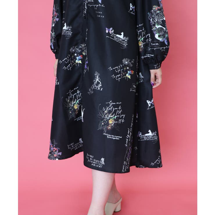 数字と花蝶柄 前開きワンピース[品番：SRSW0000204]｜ScoLar（スカラー