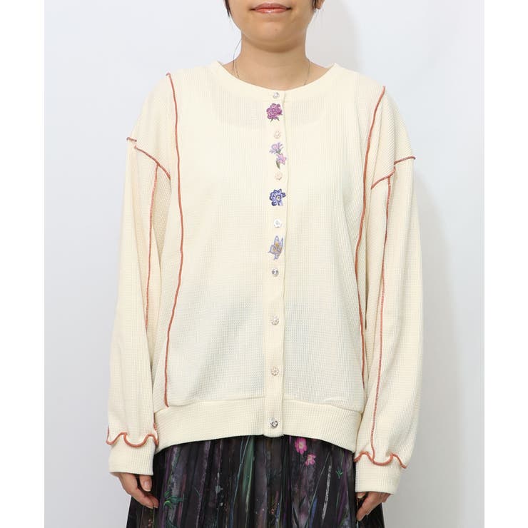 アイボリー | バイカラーメロウ ワッフルカーディガン | ScoLar