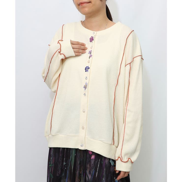 バイカラーメロウ ワッフルカーディガン | ScoLar | 詳細画像1 