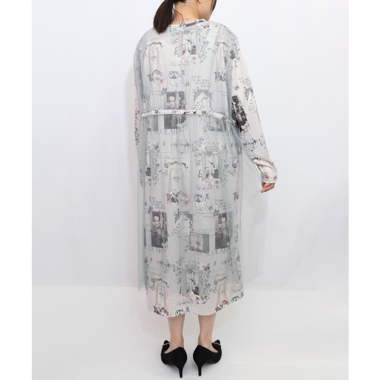 現在と過去イメージプリント チュール重ねワンピース | ScoLar | 詳細画像8 