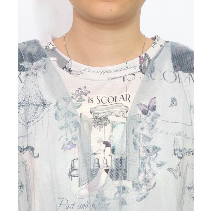現在と過去イメージプリント チュール重ねワンピース | ScoLar | 詳細画像10 