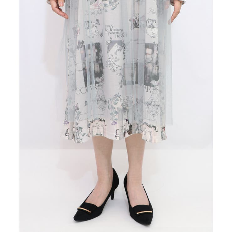 現在と過去イメージプリント チュール重ねワンピース | ScoLar | 詳細画像13 