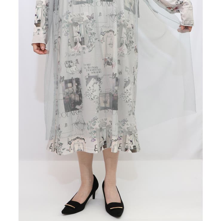 現在と過去イメージプリント チュール重ねワンピース | ScoLar | 詳細画像14 