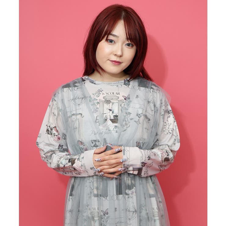 現在と過去イメージプリント チュール重ねワンピース | ScoLar | 詳細画像1 