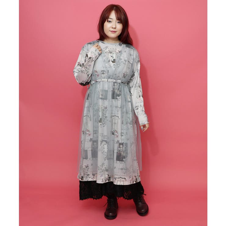 現在と過去イメージプリント チュール重ねワンピース | ScoLar | 詳細画像2 