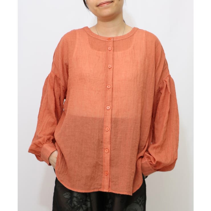 オレンジ | パリ柄ガーゼ 2WAYシャツプルオーバー | ScoLar