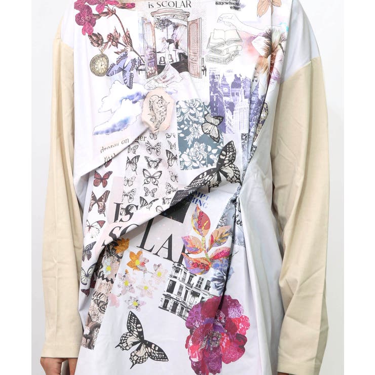 花蝶コラージュ柄ワンピース | ScoLar | 詳細画像9 