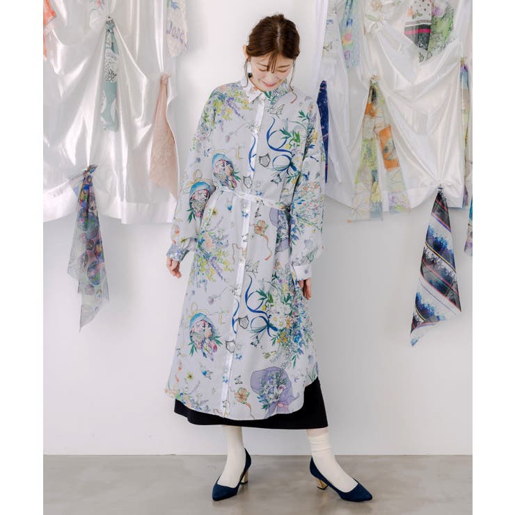 星座と花束柄シャツワンピース[品番：SRSW0000246]｜ScoLar（スカラー