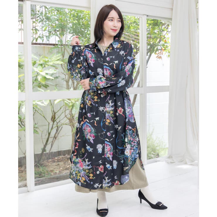 星座と花束柄シャツワンピース[品番：SRSW0000246]｜ScoLar（スカラー