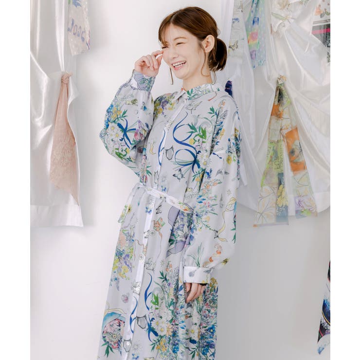 星座と花束柄シャツワンピース | ScoLar | 詳細画像1 