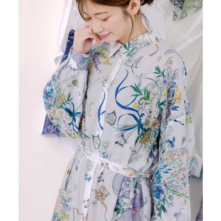 星座と花束柄シャツワンピース | ScoLar | 詳細画像5 