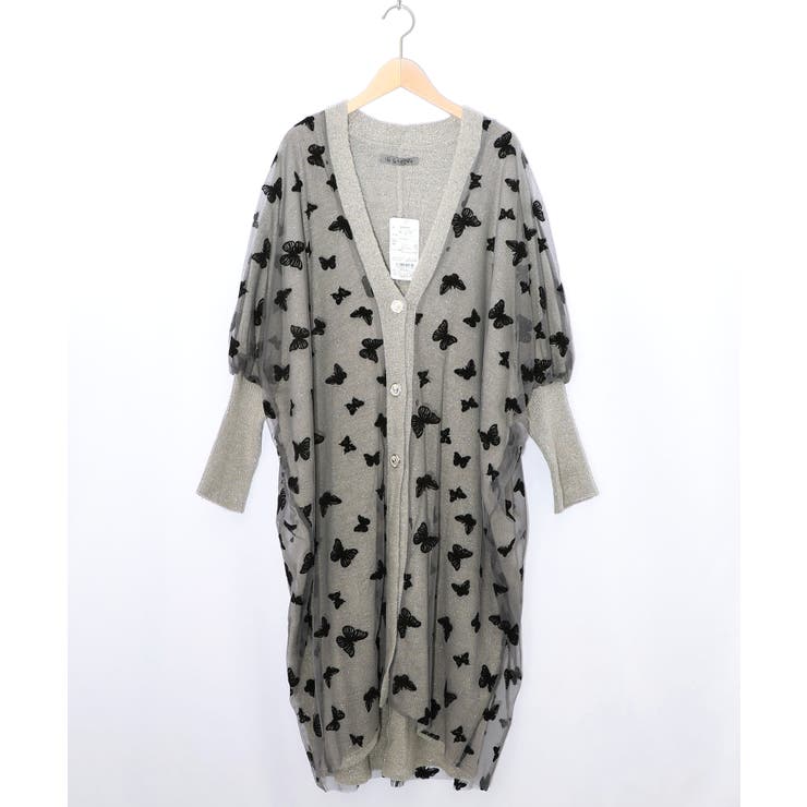 杢グレー | 蝶々チュール×ラメ入りニットカーディガン | ScoLar