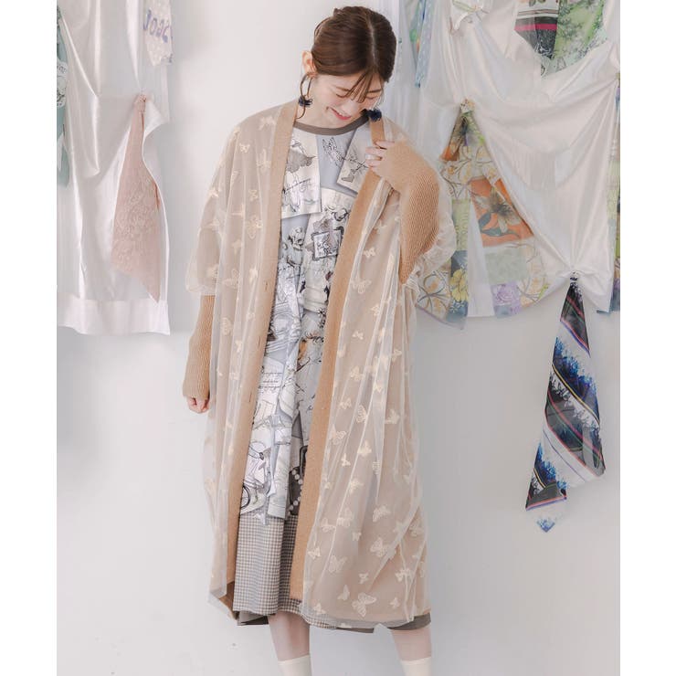 蝶々チュール×ラメ入りニットカーディガン | ScoLar | 詳細画像1 