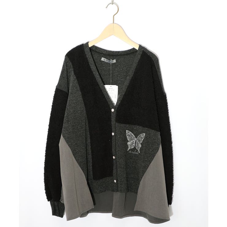 チャコールグレー | 蝶々の異素材切替カーディガン | ScoLar
