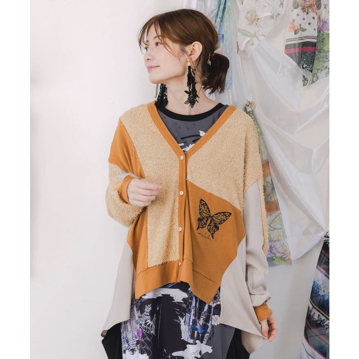 蝶々の異素材切替カーディガン | ScoLar | 詳細画像2 