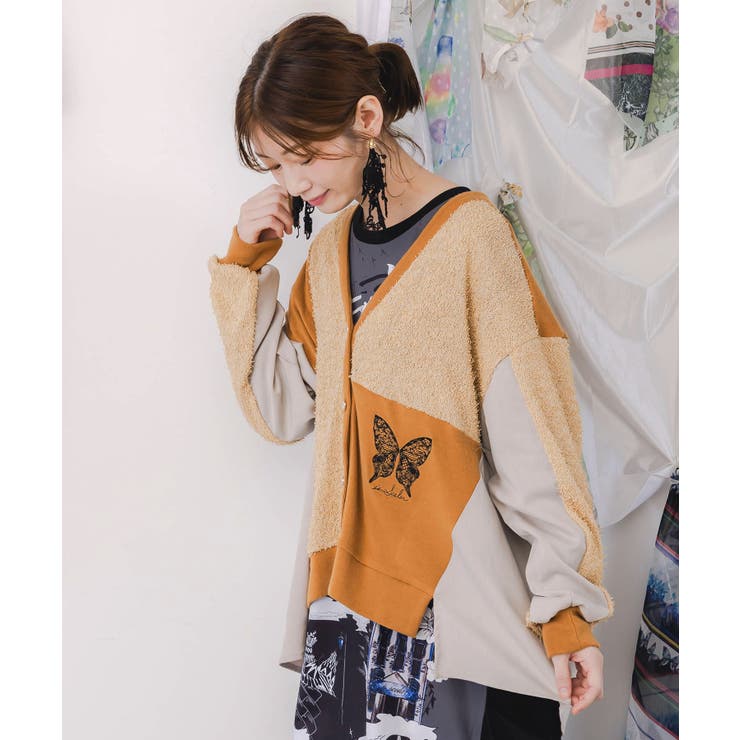 蝶々の異素材切替カーディガン | ScoLar | 詳細画像3 