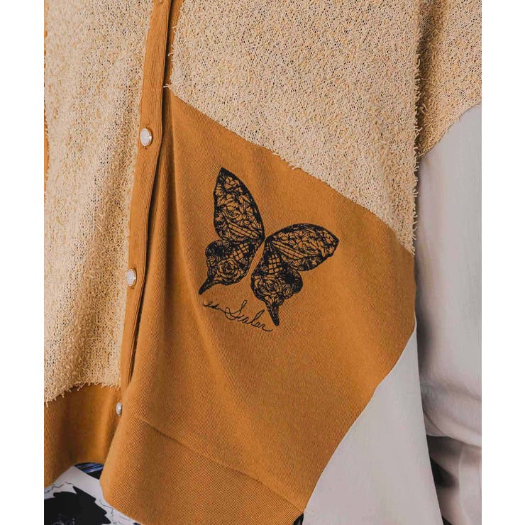 蝶々の異素材切替カーディガン | ScoLar | 詳細画像7 