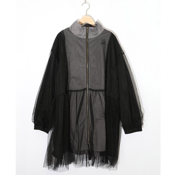 花蝶刺繍チュール重ねロングブルゾン[品番：SRSW0000247]｜ScoLar