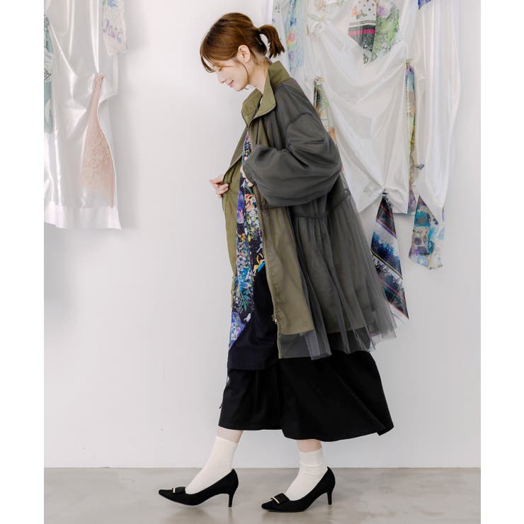 花蝶刺繍チュール重ねロングブルゾン[品番：SRSW0000247]｜ScoLar