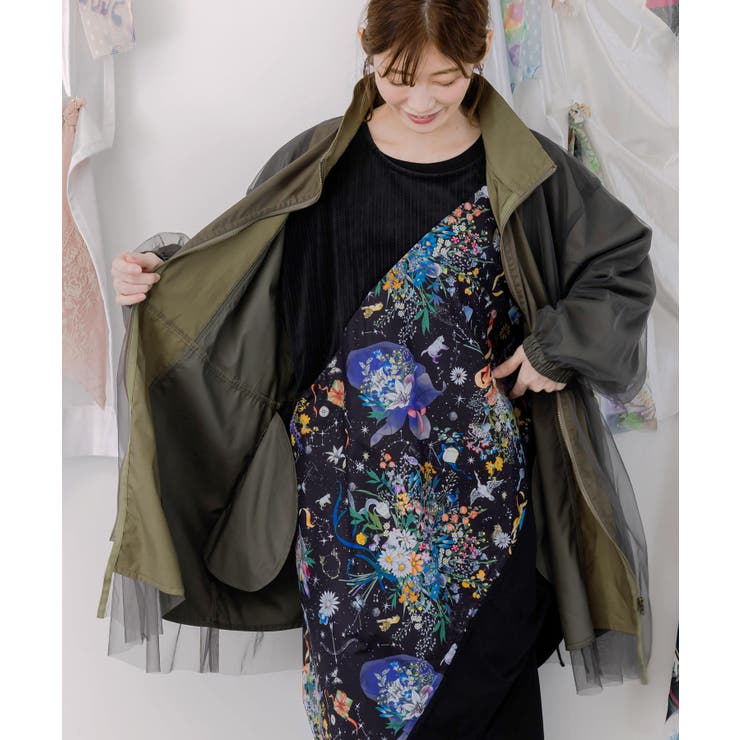 花蝶刺繍チュール重ねロングブルゾン[品番：SRSW0000247]｜ScoLar