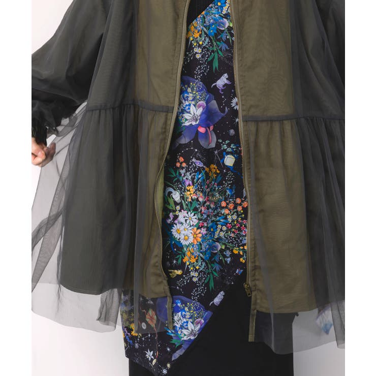 花蝶刺繍チュール重ねロングブルゾン[品番：SRSW0000247]｜ScoLar