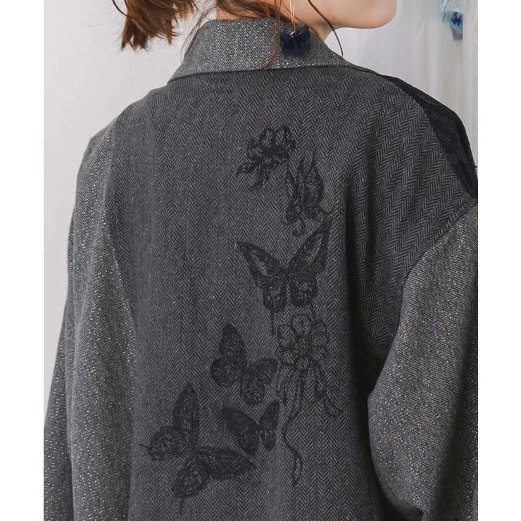 iS ScoLar 553229：レースと蝶々の異素材切替ジャケット 553229：レースと蝶々の異素材切替ジャケットの通販-ScoLar