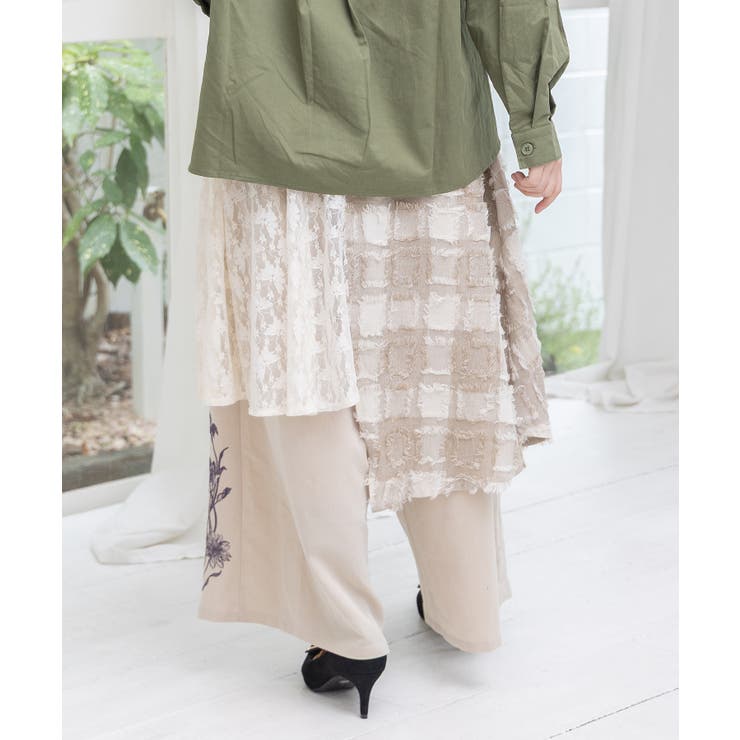 レース×チェック柄 異素材切替パンツ | ScoLar | 詳細画像17 