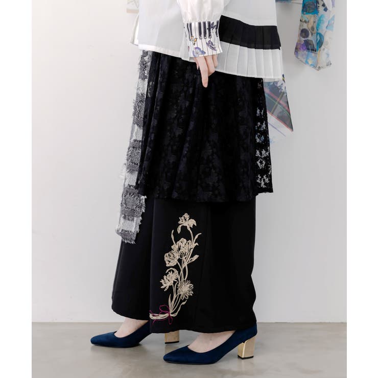 レース×チェック柄 異素材切替パンツ | ScoLar | 詳細画像3 