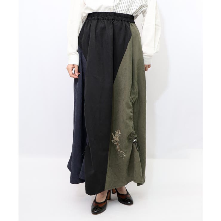 花刺繍バイカラー切替 ドロストスカート | ScoLar | 詳細画像7 