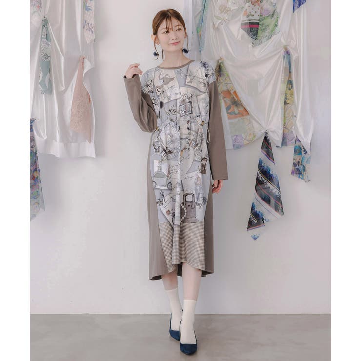 お買い物大好き女子のコラージュ柄ワンピース | ScoLar | 詳細画像1 