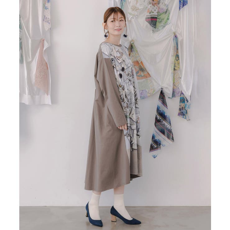 お買い物大好き女子のコラージュ柄ワンピース | ScoLar | 詳細画像2 