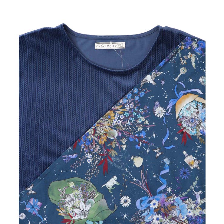 ネコと花の天の川柄 ドロストワンピース | ScoLar | 詳細画像10 