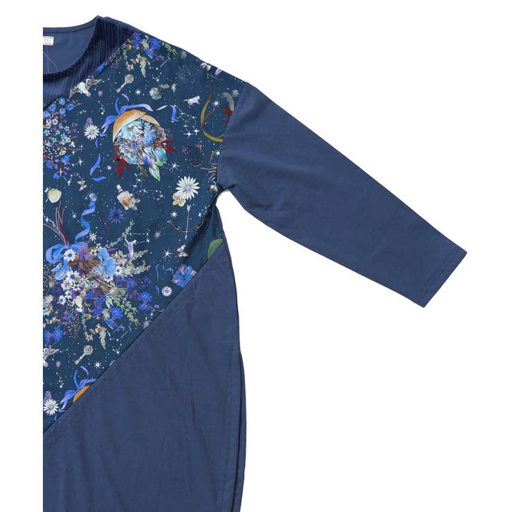 ネコと花の天の川柄 ドロストワンピース | ScoLar | 詳細画像11 