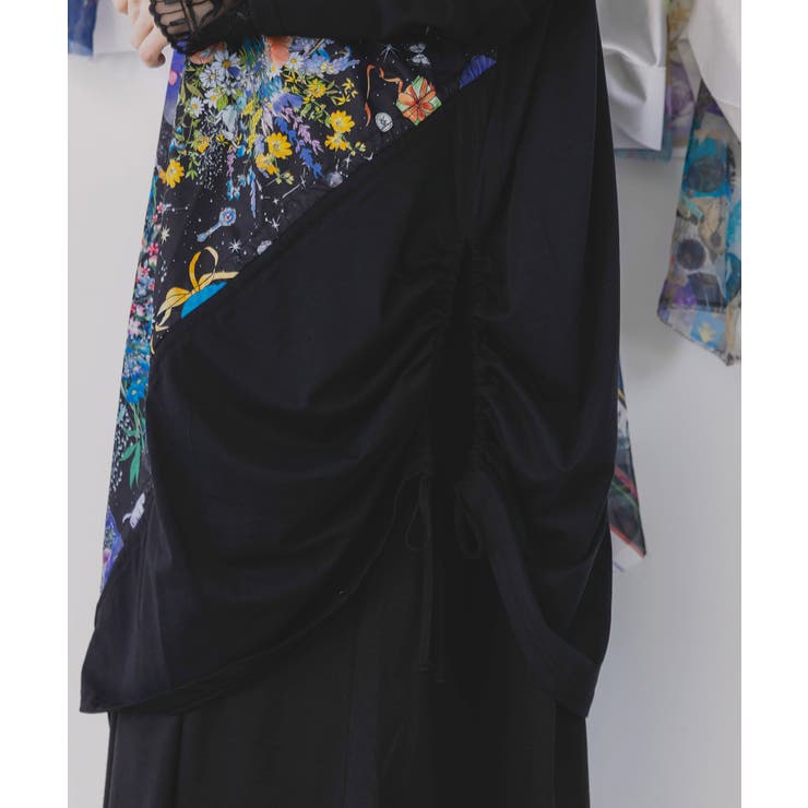 ネコと花の天の川柄 ドロストワンピース | ScoLar | 詳細画像4 