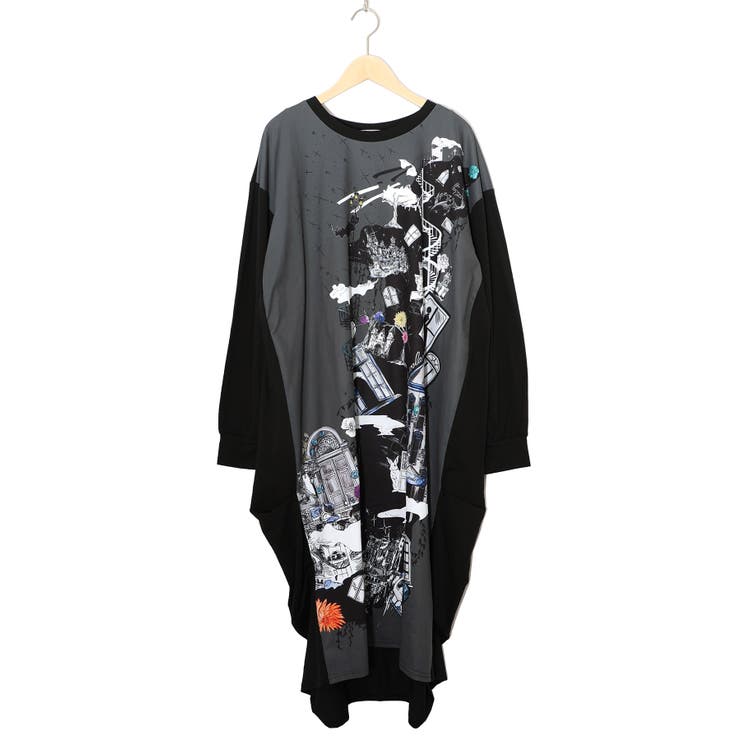 不思議な街柄タック入りワンピース | ScoLar | 詳細画像11 