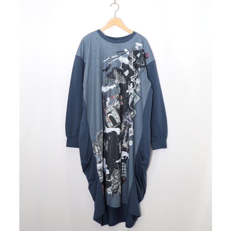 不思議な街柄タック入りワンピース | ScoLar | 詳細画像13 