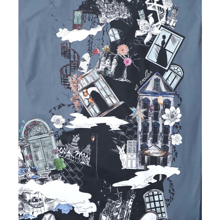 不思議な街柄タック入りワンピース | ScoLar | 詳細画像14 