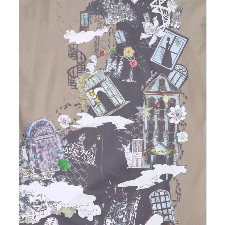 不思議な街柄タック入りワンピース | ScoLar | 詳細画像15 